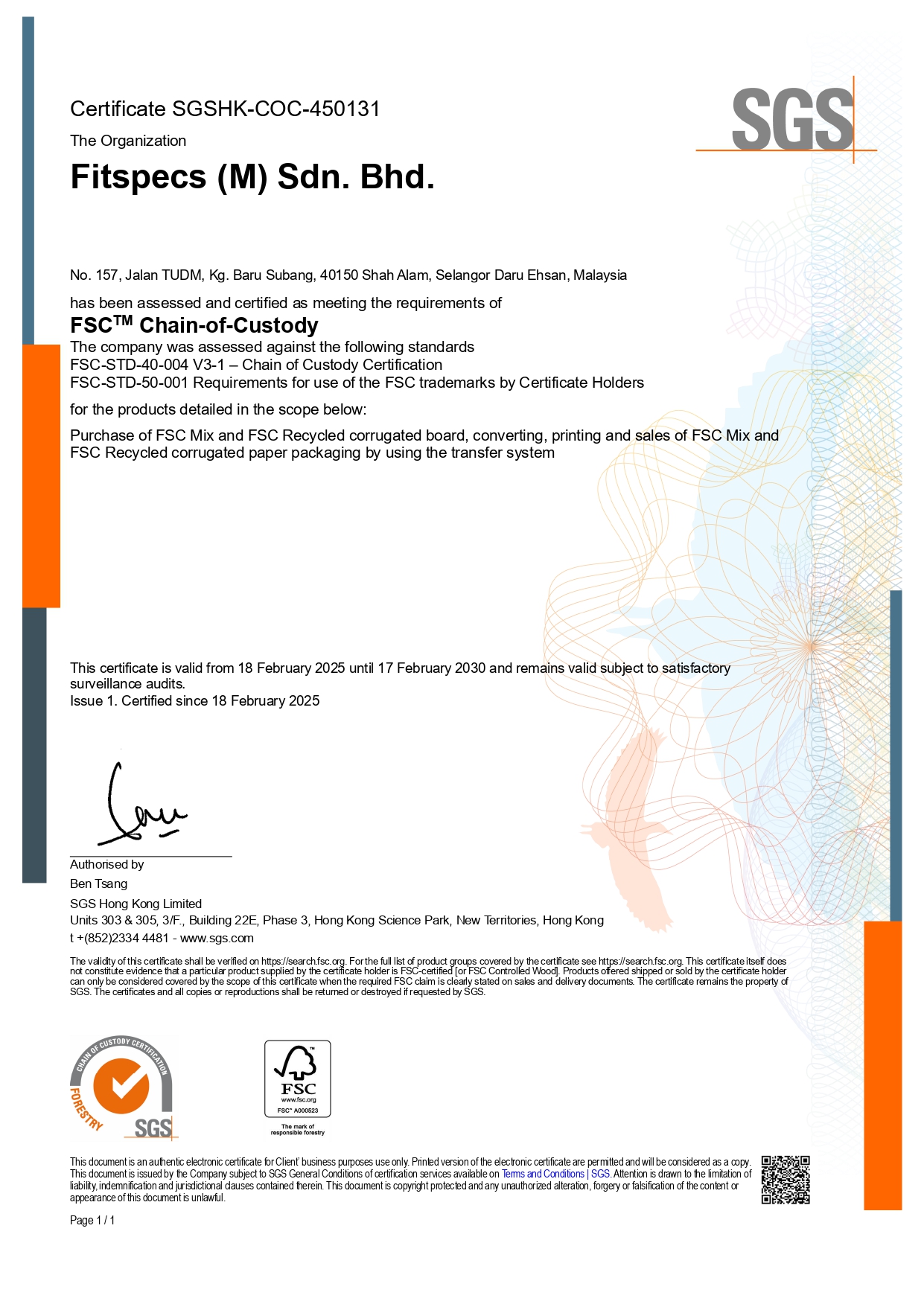 FSC Chain-of-Custody Certificate